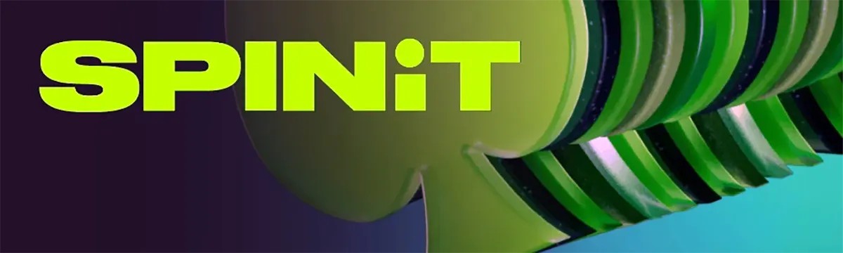 Spin It logo with a vibrant green and purple gradient background, featuring bold, stylized lettering of the brand name